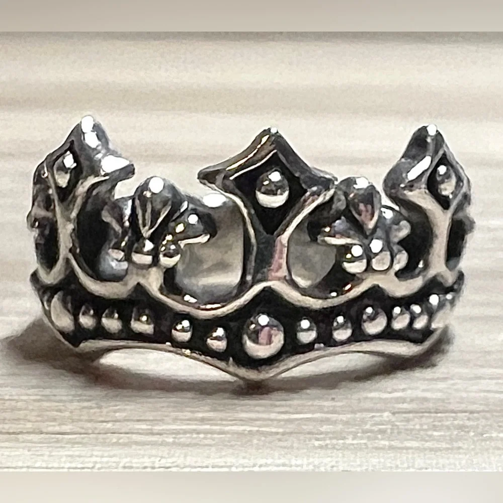 Vintage Designer Hallmarked ($) Sterling Silver Crown Band Ring, Size 5.5, 5g